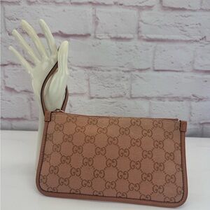 Gucci GG Canvas Pink Monogram Wristlet Pochette Bag